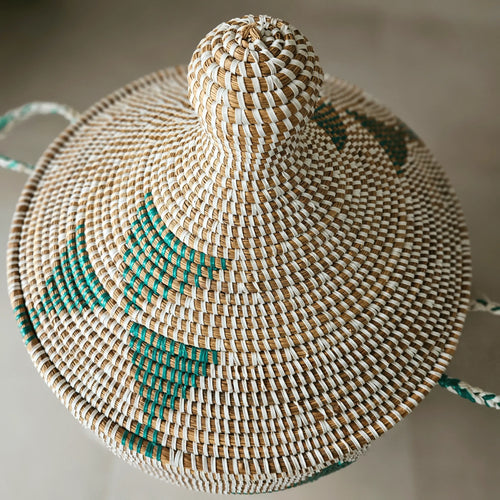 Grand panier à linge blanc et vert avec couvercle