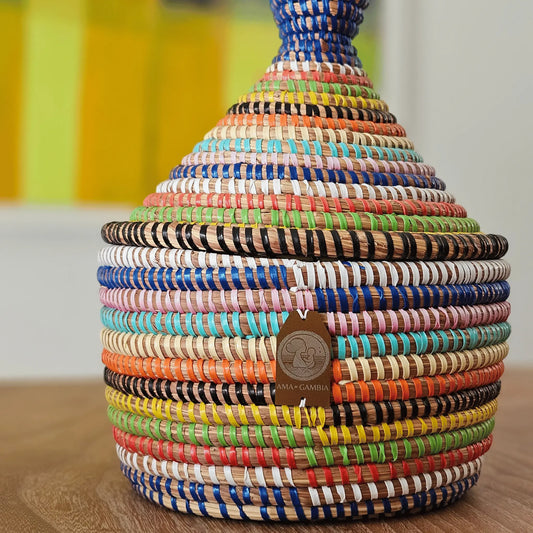 Image d'un panier rangement déco design multicolore tressé rond
